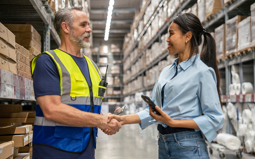 Handshake in warehouse